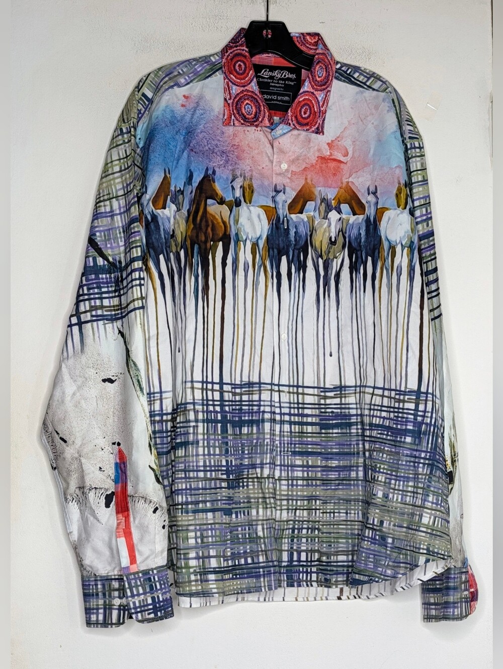 Lansky Bros. David Smith HORSES Print Button Down Shirt EUC